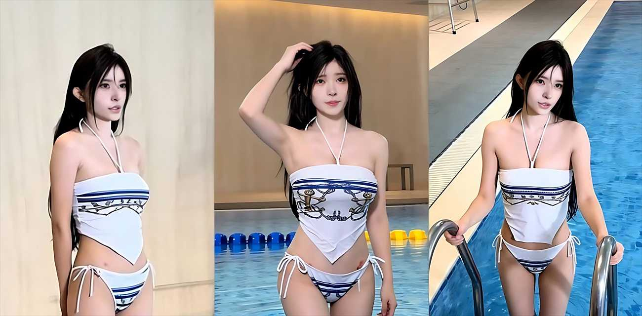 抖音顶流女神【小水一号】泳池写真，盛世容颜搭配雪白酮体，曲线妩媚到犯规尤物属性拉