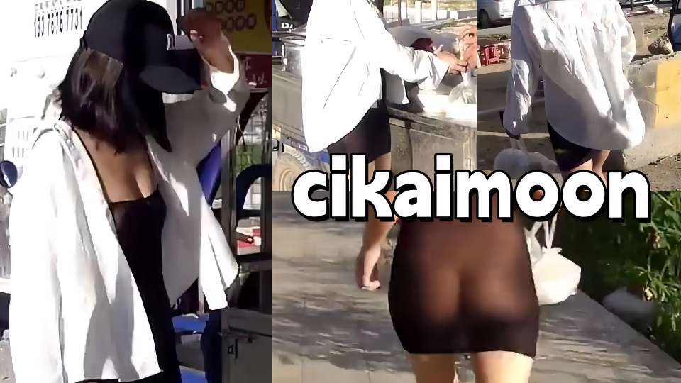 网红人气露出女神【cikaimoon】户外露出散步，黑色透明薄纱购物