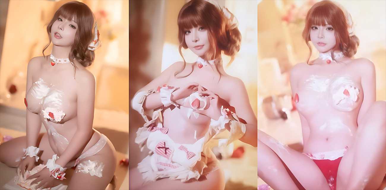 高颜值巨乳嫩模【yuuhui玉】最新福利写真集流出，女仆装包裹丰满曲线，蛋糕抹胸乳峰颤