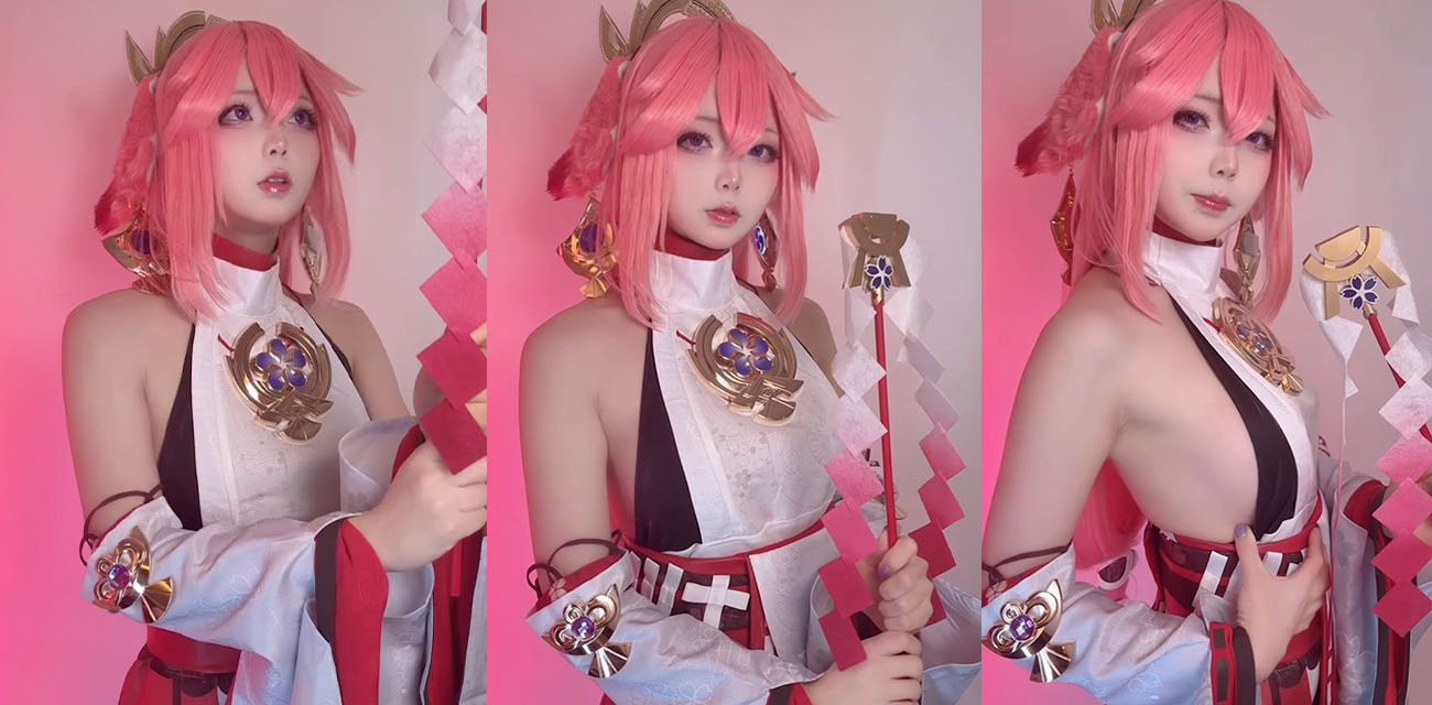 超淫美少女【chuchun】Cos八重神子，逼脸同框水晶棒猛插，高潮喷白浆浪叫不止