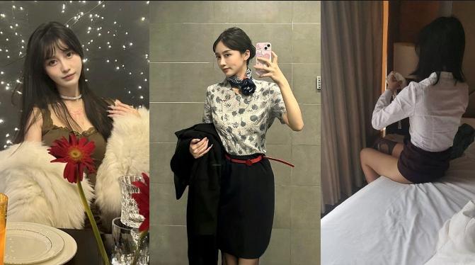 东方航空又爆一空乘下海被重庆渝北太子苑阿伦8万包包拿下，高挑美艳空姐酒店翘臀主动