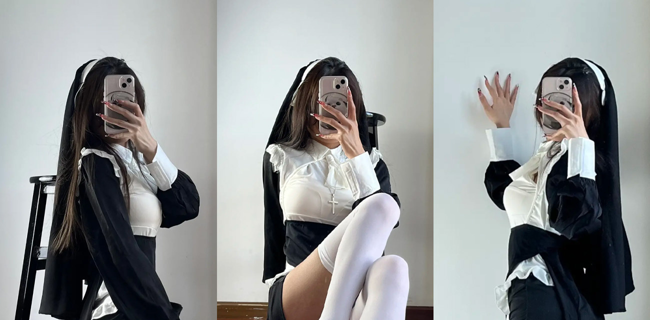 推特原创博主【黄色废料】性爱私拍流出，巨乳修女粉色灯光下服侍肉棒，女上位骑乘内射