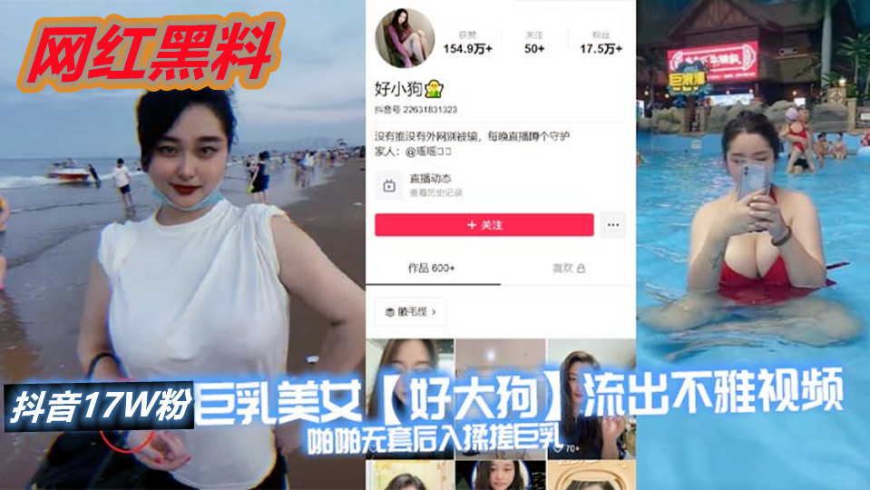 抖音17万粉巨乳美女【好大狗】流出不雅视频，啪啪无套后入揉搓巨乳，这波涛汹涌看着就