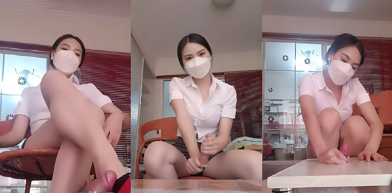 高跟肉丝女王【长沙朵朵】足交榨精私拍，OL职业气质凛冽高冷范十足，美脚挑逗蹂躏肉棒