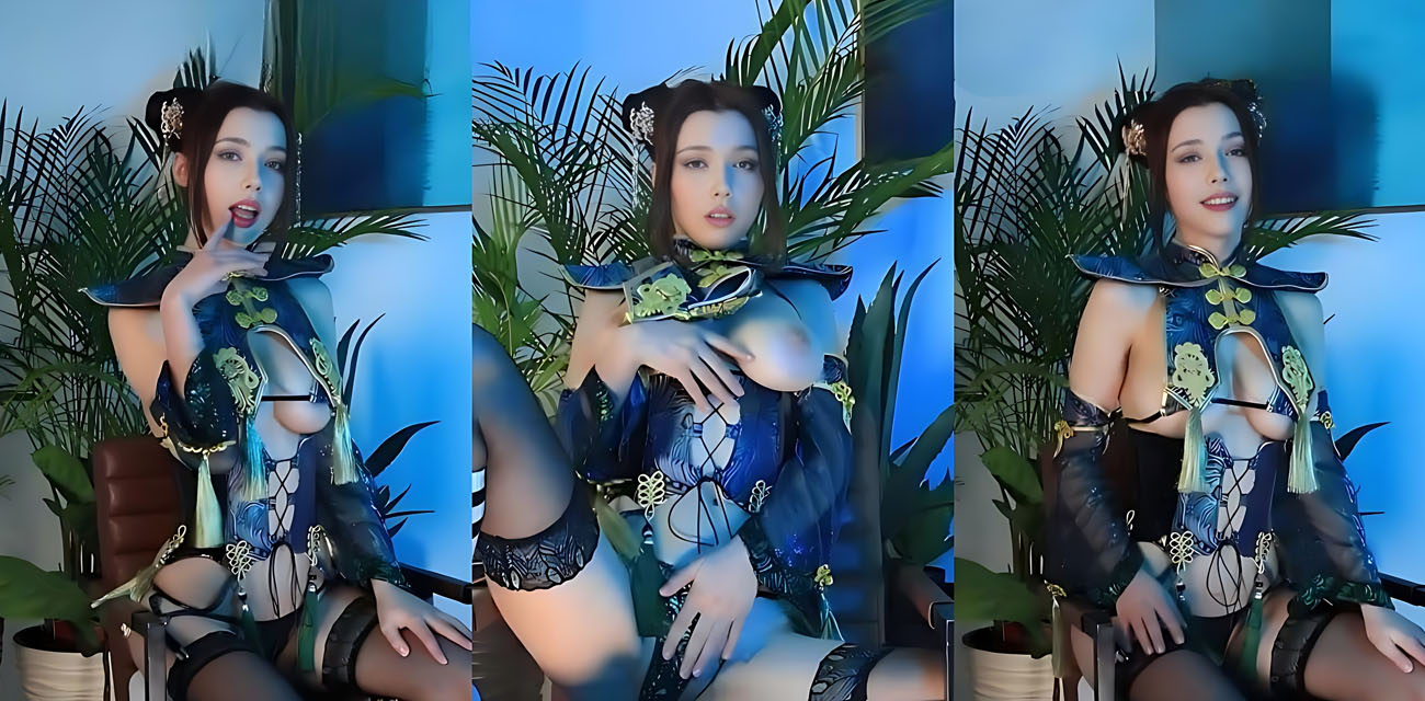 推特裸舞福利姬【迷鹿】蓝光下古风热舞巨乳破衣而出，抠逼自慰表情又纯又媚看的人心神