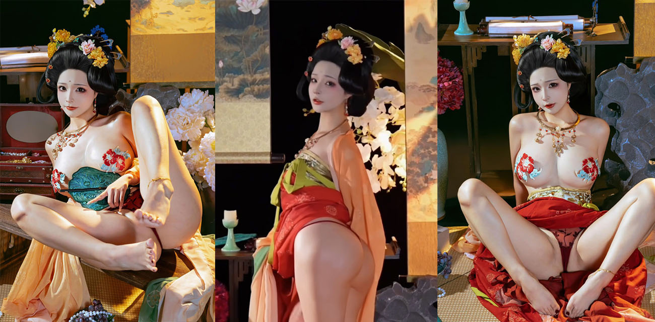 极品福利姬【yuuhui玉汇】唐宫夜宴写真，雍容唐代仕女华丽脱衣，巨乳蜜桃臀诱人沉迷其