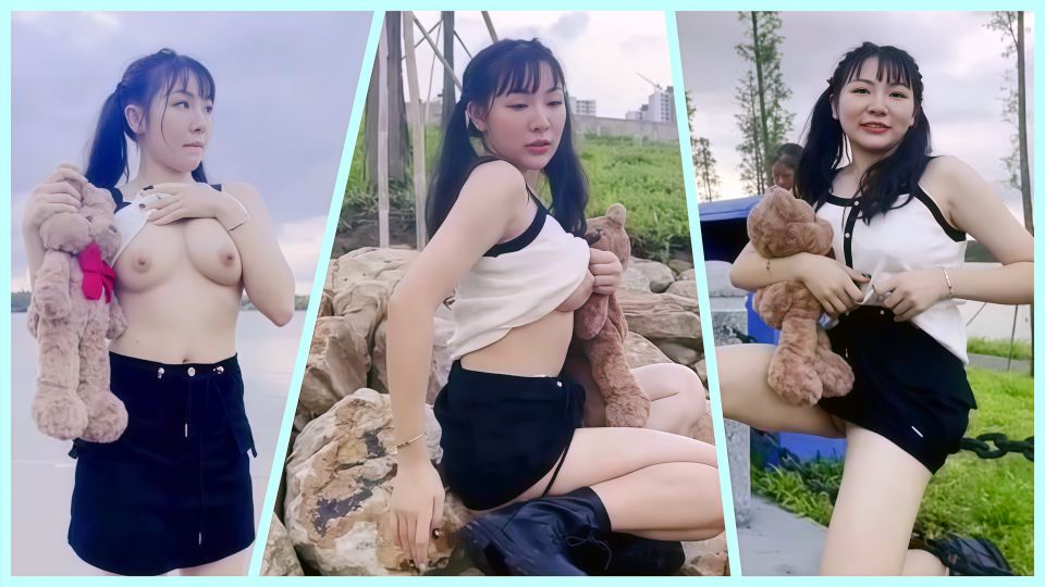 【TonyJ和贝贝】白瘦幼的身材网红海边露出