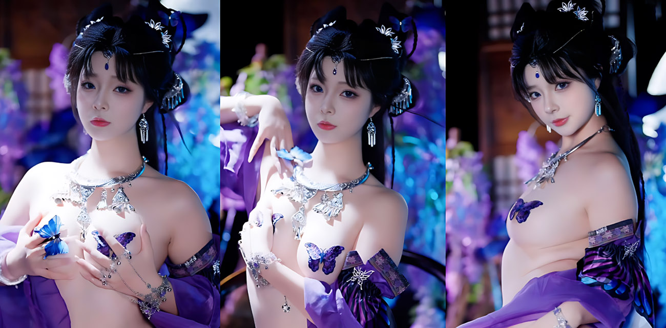 极品福利姬【yuuhui玉汇】最新幻蝶系列写真流出，半透紫纱遮不住傲然雪乳，翘臀玉足纯